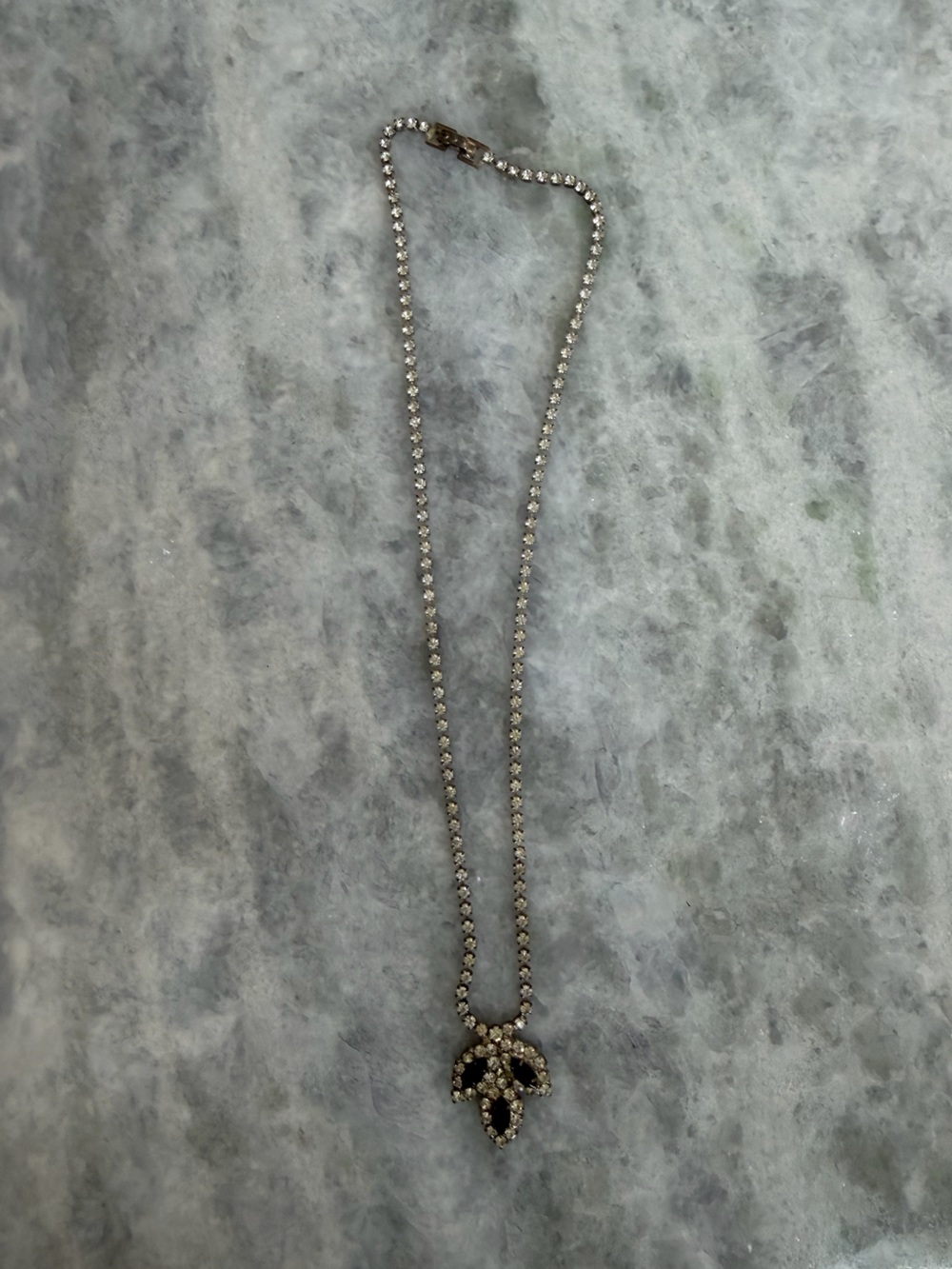 Vintage Clear and black Rhinestone Tennis Necklace - Women's Jewelry